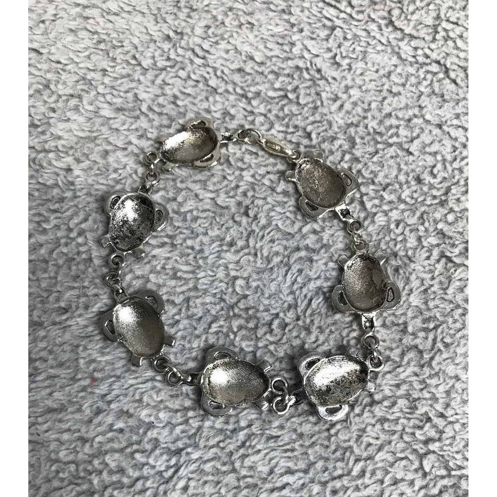 Sea Turtle Link Bracelet Silver Tone Metal‎ Costume Beach Jewelry
